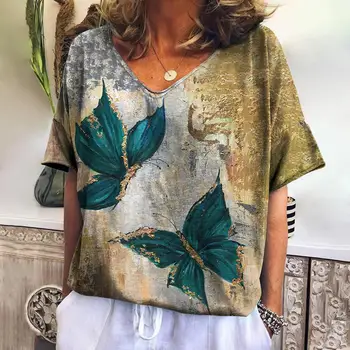 Tricou femei Vara V-neck Fluture Teuri de Imprimare Nou Fermecător Topuri de Mari Dimensiuni Confortabil Pulover Doamnelor Pierde Acasă Cămașă