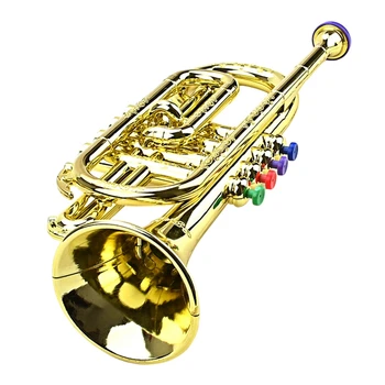 Trompeta Copii Muzicale de Jucărie de Învățământ Instrumente de suflat ABS Aur de Trompeta Cu 4 Chei Colorate Pentru Copii