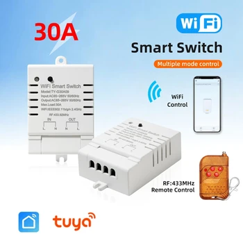 Tuya Wifi Inteligent Comutator DIY Timer+Telecomanda 30A Putere Monitor Kwh Alb Pentru Alexa de Start Google