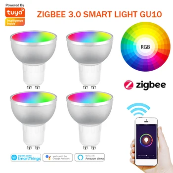 Tuya Zigbee 3.0 Inteligent Bec LED Gu10 5W RGBCW Lucra cu SmartThings Aplicația Control Vocal prin Alexa Echo Plus de Start Google Alexa 8/1buc