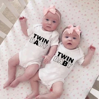 Twin Copil Copil Copil Fete Baieti Haine De Vară Scrisoare De Imprimare Salopeta De Cauzalitate Sunsuit Copil Drăguț Nou-Născut Romper Gemeni Street Wear