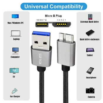USB 3.0 de Tip a la Micro 3.0/USB3.0 A/B Cablu de Extensie de Argint 5Gbps pentru Disc SSD Camera de Date 30cm