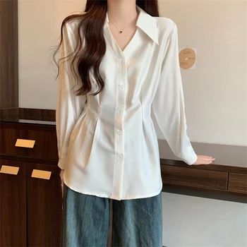 Vara Femeile Slim Bluza Singur Pieptul Doamnelor Coreeană Casual Dulce Slim Vintage Plus Dimensiune Longsleeve Shirt Bluza Feminin