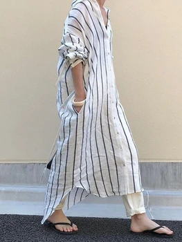 Vară Rochii Femei 2023 Rever cu Dungi Loose Navetiști Tricou Nou În Rochie pentru Femei Îmbrăcăminte de Streetwear Rochii Lungi Formale Halat