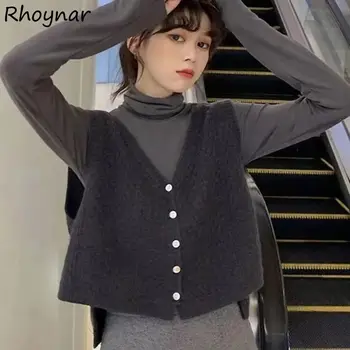 Vesta Femei, Tineret Ins Stil coreean Trunchiate de Toamna Tricotate Cald Solid Simplu Streetwear Harajuku Pierde Toate-meci Elegant
