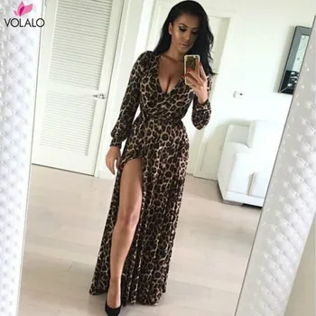 VOLALO 2023 Primavara Toamna Iarna Femei Leopard Print V Gât Rochie Lungă, cu mâneci Lungi Sexy Rochii de Partid Vestidos