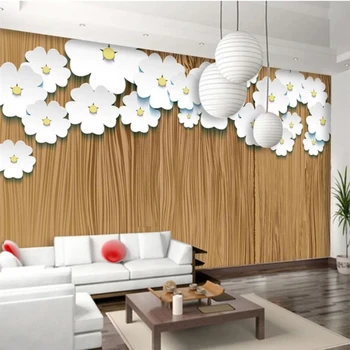 wellyu papel de parede Personalizat tapet 3d textura lemn tapet artei origami flori albe de fundal gazete de perete decor acasă 3D