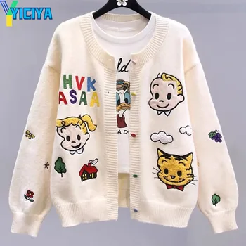 YICIYA Cardigan Brodate desene animate pulover Îngroșarea coreea moda Femei Tricotate Plus Dimensiune costume de y2k paltoane supradimensionate uza