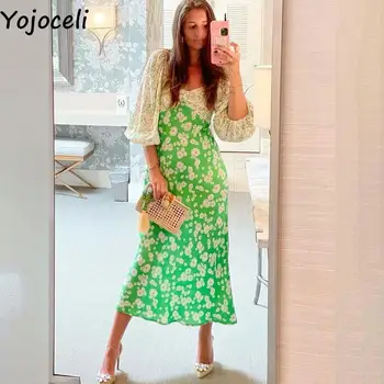Yojoceli Toamna femei de imprimare florale rochie midi Sifon mozaic plaja rochie casual, Sexy, vintage square neck dress vestidos