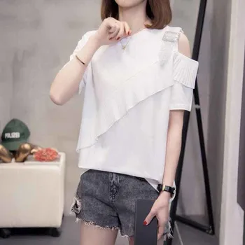 Zburli Asieta T Shirt Pentru Femei Scurte Gât Rotund Maneca Solid Tricouri de sex Feminin coreeană Haine de Vară Stil Nou 2022 XL-4XL