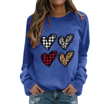 Ziua îndrăgostiților Tricou Femei Patru Imprimare Inima Echipajul Gât Chic Pulovere Bluze cu Maneca Lunga Casual Grafică de Calitate Superioară Topuri