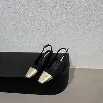 Închis Toe Sandale Negre Pantofi pentru Femei pantofi decupați Catarama Med Superficial Gura Multicolor Bej cu Banda Elastica Retro Mediu Reco
